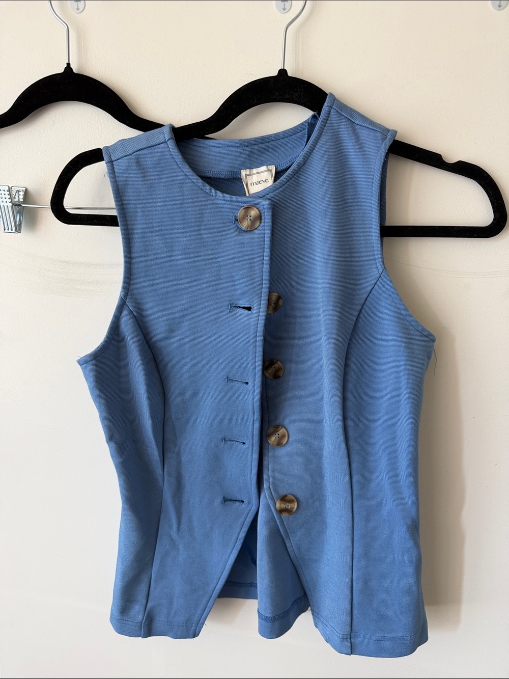 Maeve Powder Blue Sleeveless Button Tank